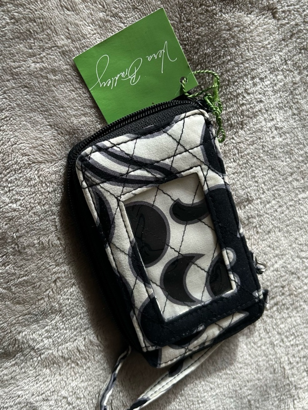 NWTVera Bradley Geometric Black White Wristlet Wallet with ID Window Wrist Strap